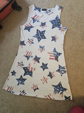 Women’s White Sleeveless Mini Dress with Patriotic Star Print